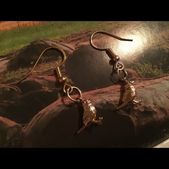 Solid brass 18k gold tiny bird earrings 925 silver - Picture 5 of 10